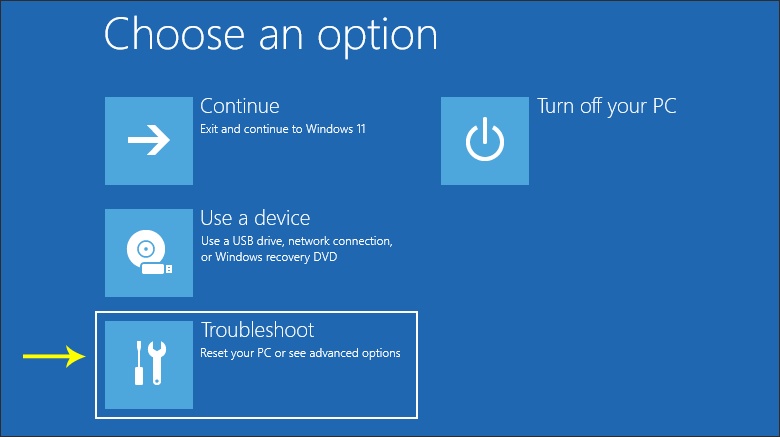 boot into windows and select troubleshoot