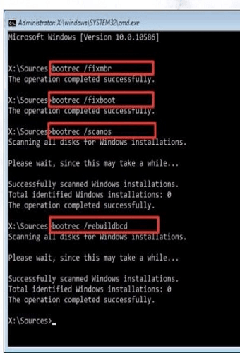 use o bootrec.exe para reiniciar seu computador