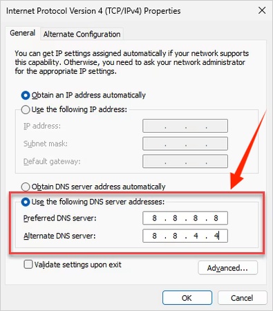 dns-serveradresse ändern