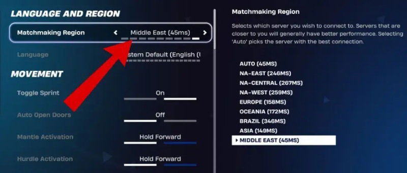 Matchmaking-Region in Fortnite ändern
