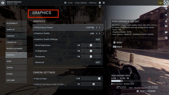 change graphics settings