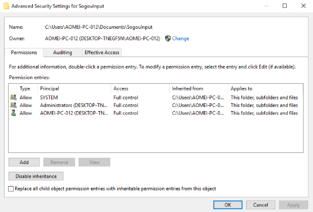 Change Ownership to fix destination folder access denied