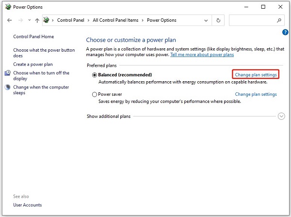 change plan settings
