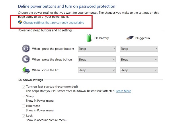 change settings unavailable