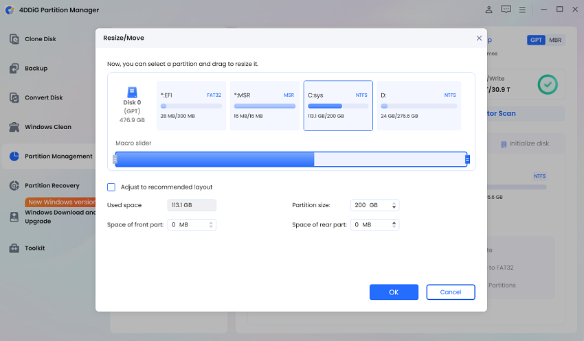 set size of c drive