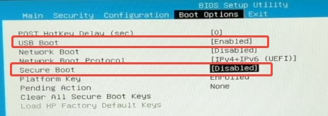 change usb boot and secure boot settings