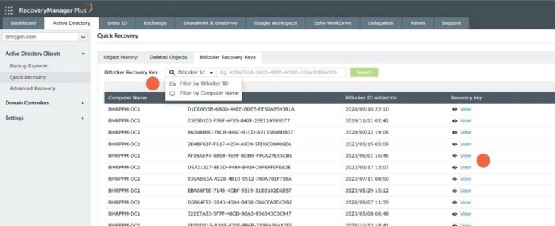 온프레미스 AD를 통해 BitLocker 복구 키 찾기