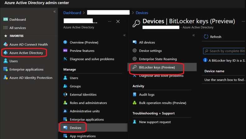 check bitlocker keys on azure