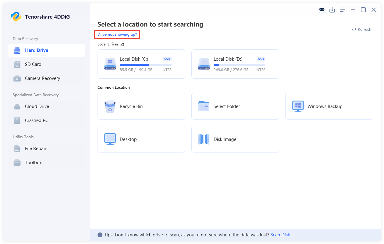 check drive not showing up 4ddig