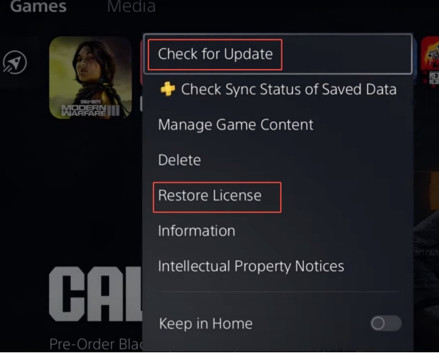 MW3 업데이트 확인 및 라이선스 복원