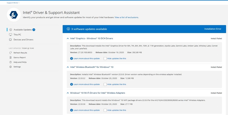 check intel driver updates