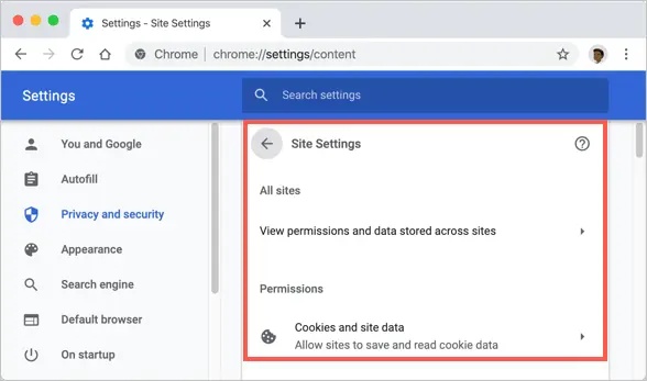 check the chrome site settings
