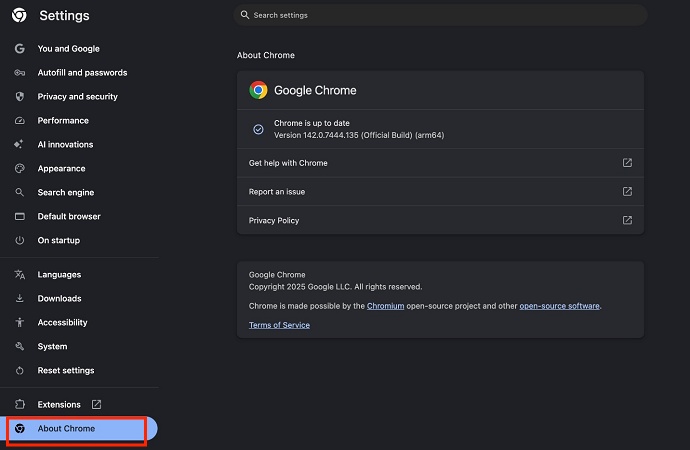 update in chrome prüfen