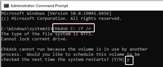 chkdsk and y command