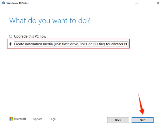 choose create installation media