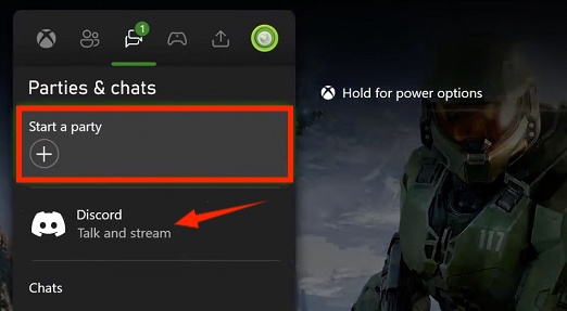 choose discord under parties and chats section