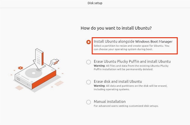 choose install alongside windows boot manager