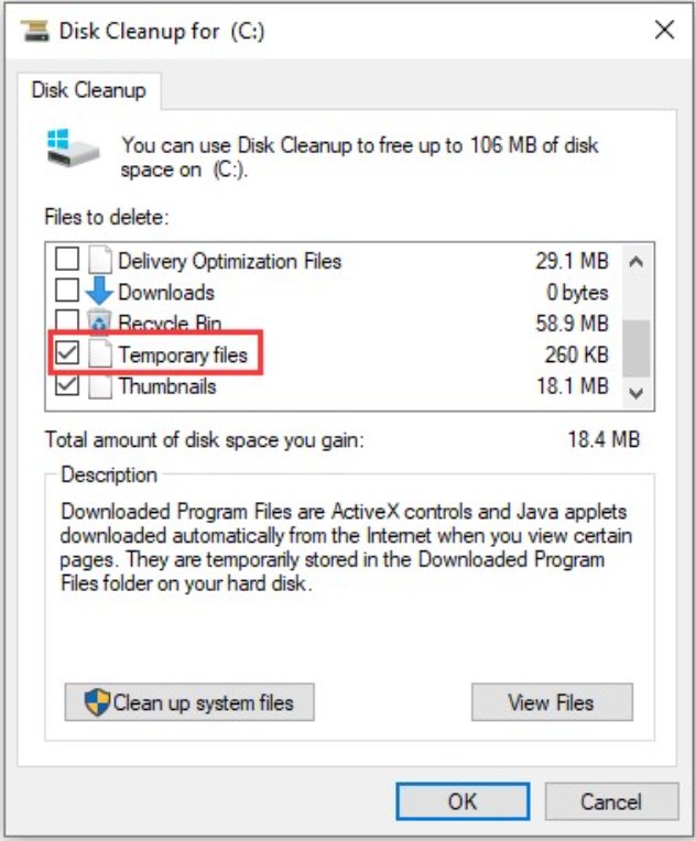 delete temporary files on disk cleanup