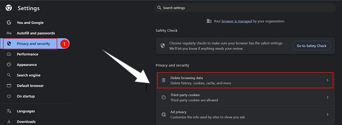 clear browsing data in setteings