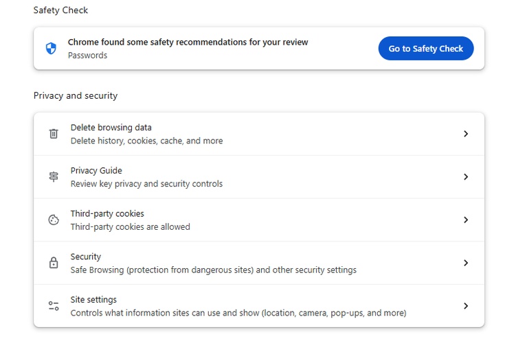 clear chrome cache and site data