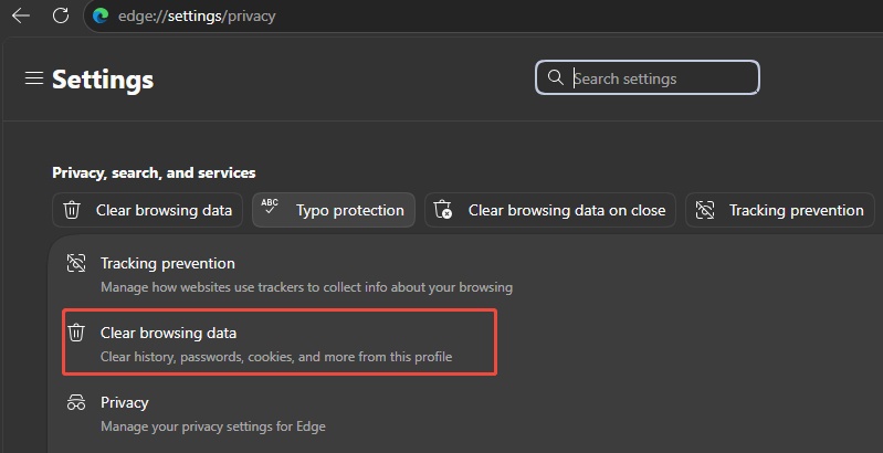 clear edge browsing data
