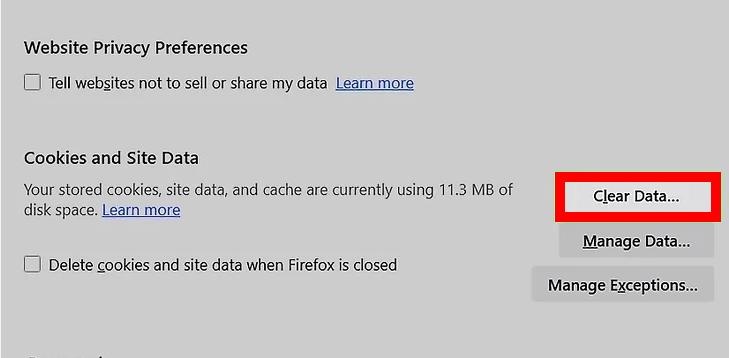 clear firefox data