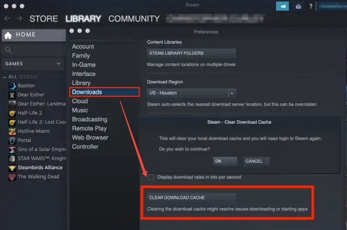 clear steam download cache
