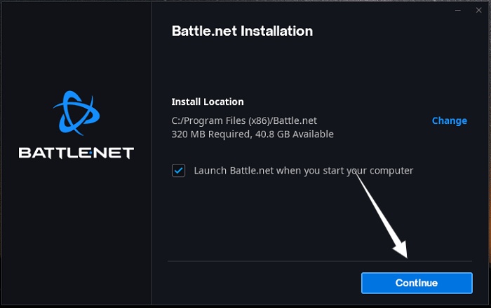 click continue in battlenet