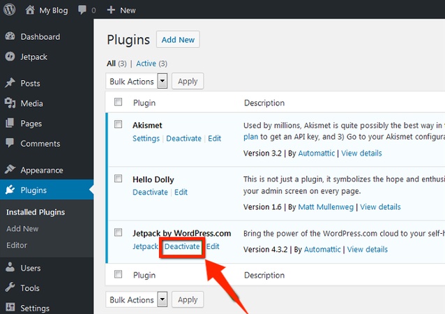 click deactivate in plugins
