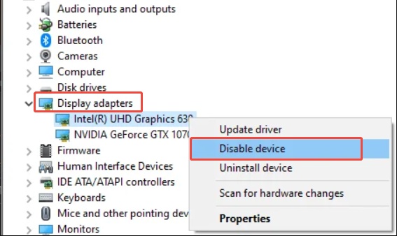 click disable device