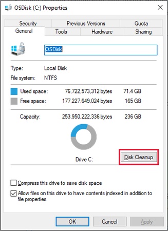 click disk cleanup