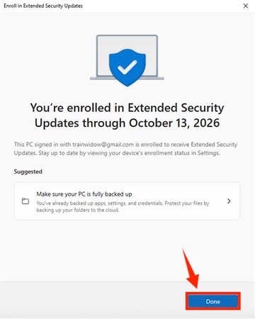 click done after complete enrolling esu