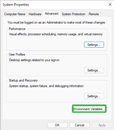 click environment variables