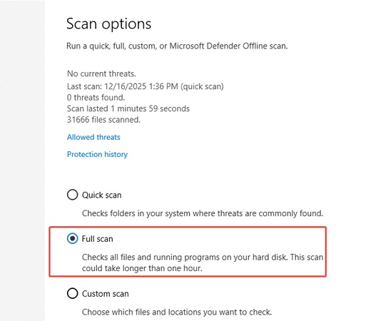 click full scan malware