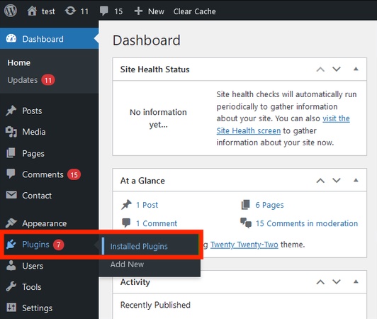 click installed plugins