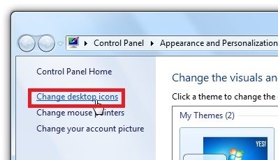 click on change desktop icons