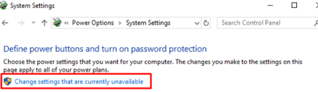 Click on change settings that are currently unavailable.