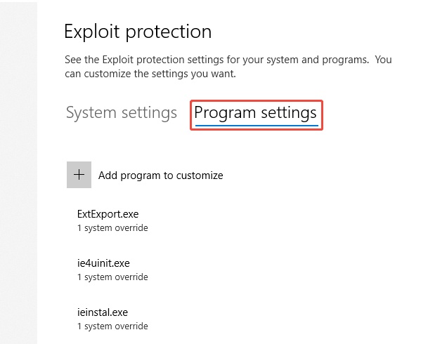 click program settings