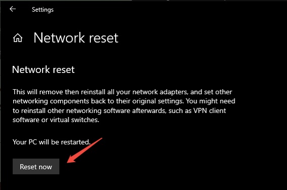 click reset now