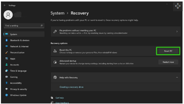 Click Reset PC following the Reset this PC option to factory reset Windows 11