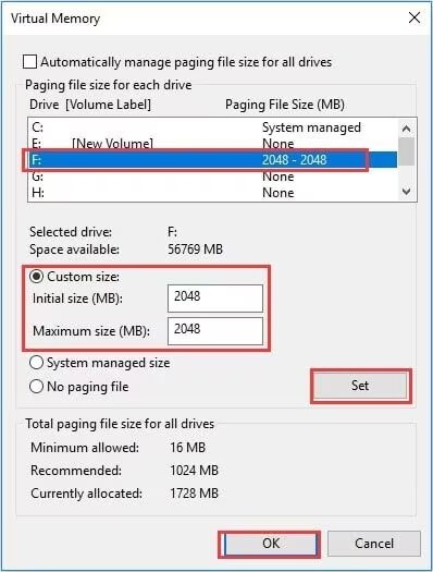 customize virtual ram size