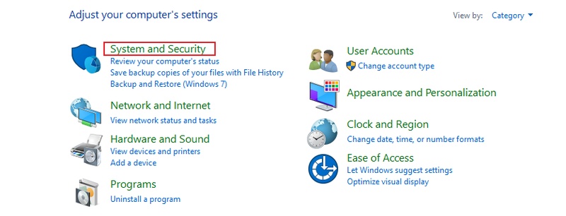 click system and security from the control panel