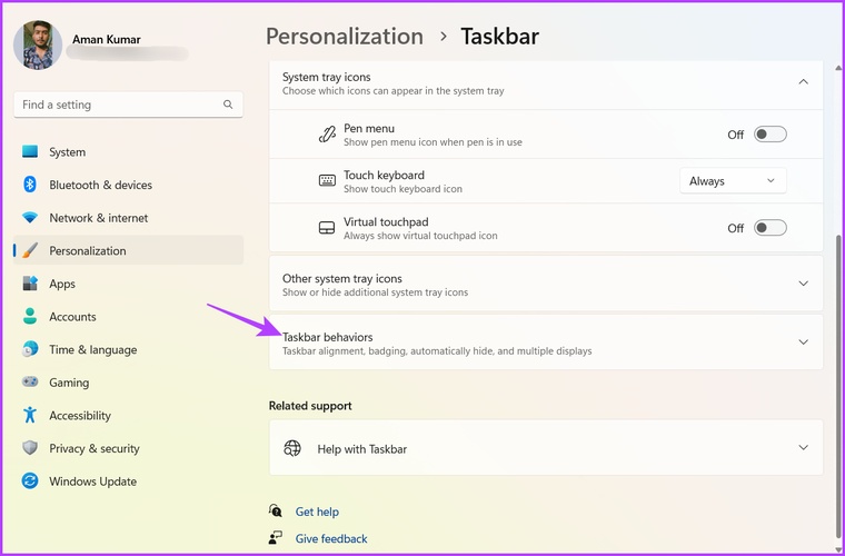 click taskbar behaviors