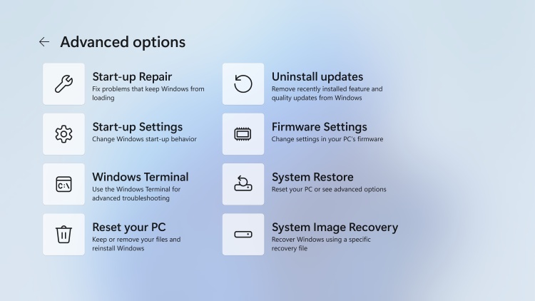 click the system restore feature