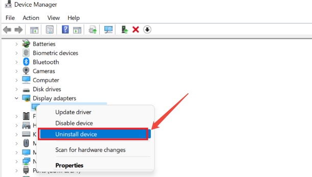 click uninstall device