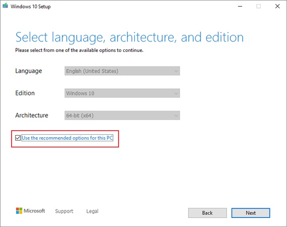 click use the recommended for pc