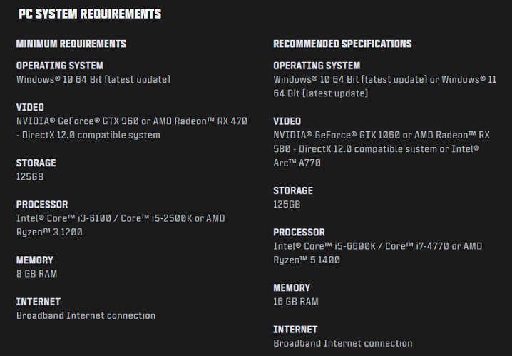 cod mw3 system requirements