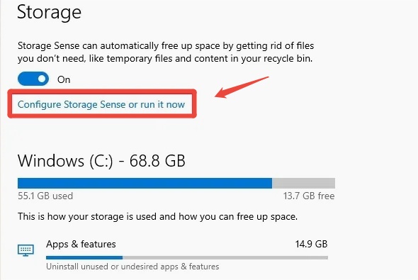configure storage sense or run it now