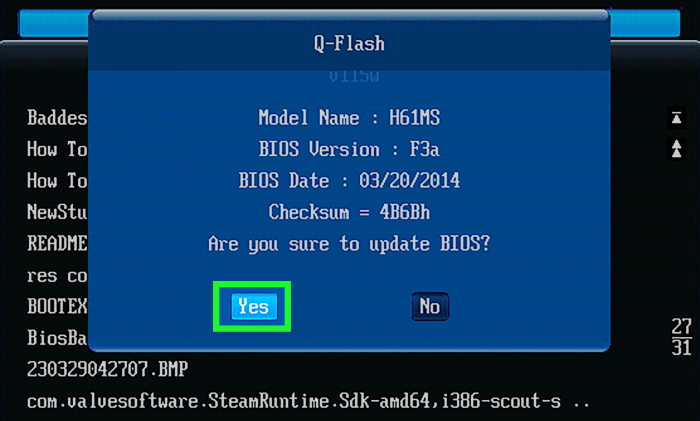 Bestätigen Sie die Aktualisierung des BIOS.