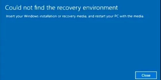 Fehlermeldung 'Wiederherstellungsumgebung nicht gefunden' auf dem Bildschirm